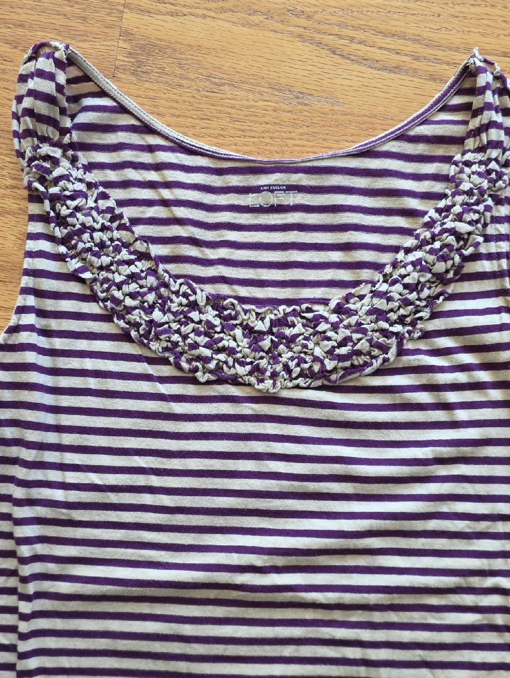 Ann Taylor Purple and Biege Striped Scoop Neck Tank with Braided Trim